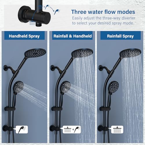 Ducha doble giratoria con barra ajustable negro mate miniatura 2