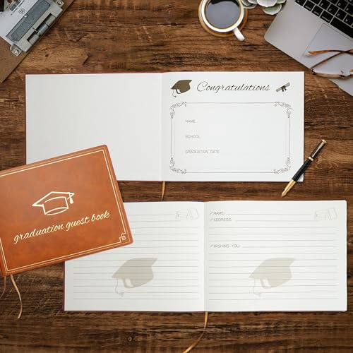 Image of Graduation Guest Book 2026 - Memory Scrapbook for College Gifts Graduation, Guest Book for Graduation Party Sign-In with Custom Message 120 Pages, 7x9 Inch Elegant Graduation Yearbook (Brown)
