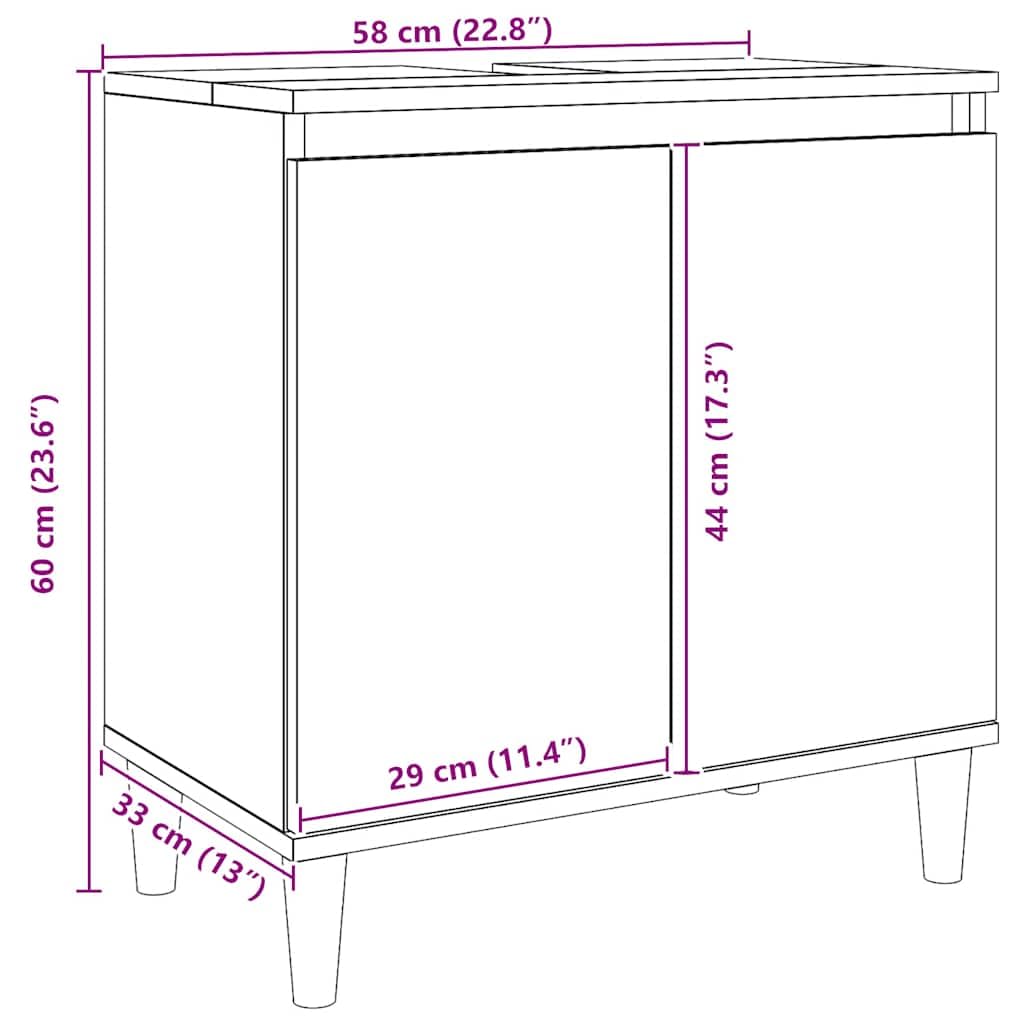 vidaXL Waschbeckenunterschrank, Waschtischunterschrank mit Stauraum, Unterschrank Holzbeine für Badezimmer, Badschrank Badezimmerschrank, Artisan-Eiche Holzwerkstoff