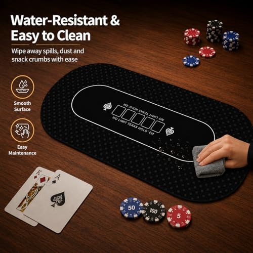 Tapete de póquer Texas Hold'em portátil con base de goma y bolsa de transporte 5