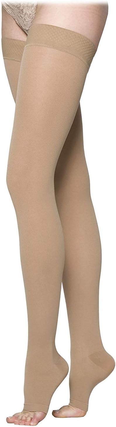 SIGVARIS Unisex COTTON 230 Open Toe Thigh High with Grip Top 20-30mmHg