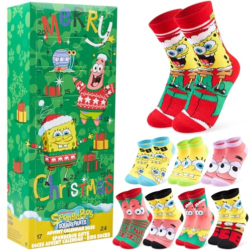 Get Trend SpongeBob SquarePants Calendario de Adviento Calcetines 2025 con 24 Pares de Calcetines Niños Adolescente, 31–36, Regalo Original (Multi SpongeBob)