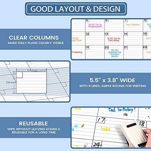 Large Dry Erase Calendar - Dry Erase Calendar For Wall, Undated Monthly Wall Calendar Laminated, 27.8"X 40", Blank Reusable Calendar Planner With Ample Daily Boxes, Notes For Home, Office, Classroom #TOP4