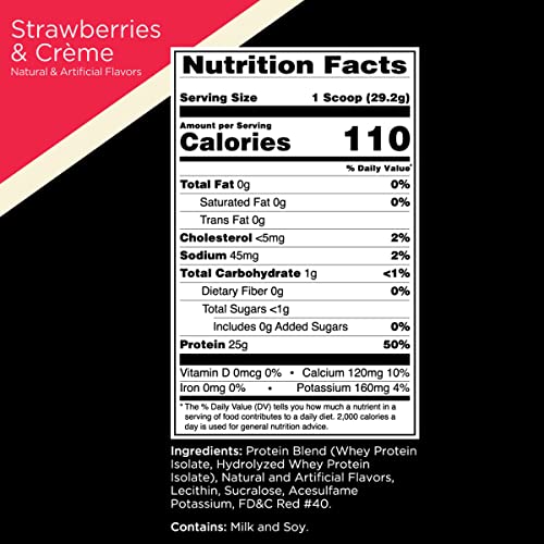 Rule One Proteins, R1 Protein- Strawberries & Crème, 25G Fast-Acting, Super-Pure 100% Isolate And Hydrolysate Protein Powder With 6G Bcaas For Muscle Growth And Recovery, 2Lbs #TOP6