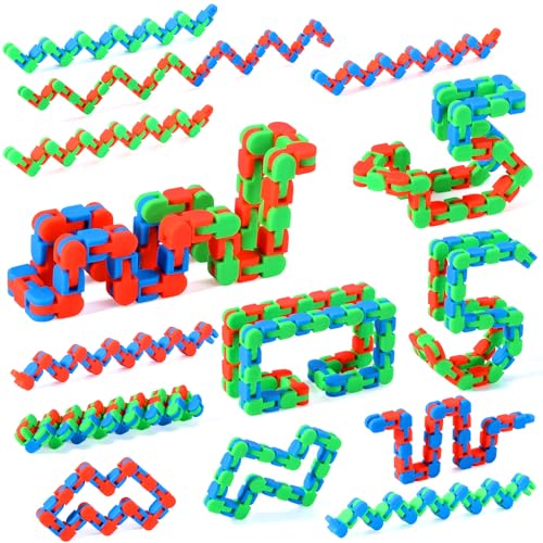SCIONE 10PCS 24 Links Wacky Track Toys Snap and Click Fidget Toys for Stress Relief Multicolor Party Bag Fillers for Kids Classroom