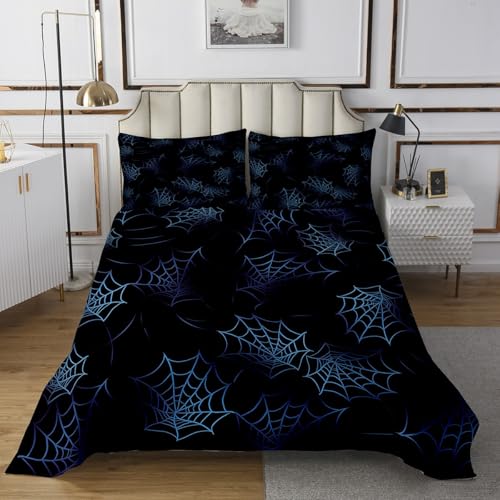 Juego de colcha infantil de telaraña, tamaño doble, diseño de araña, insectos, reptiles, animales, decoración de habitación de niños y niñas, colcha acolchada con temática gótica de Halloween, edredón