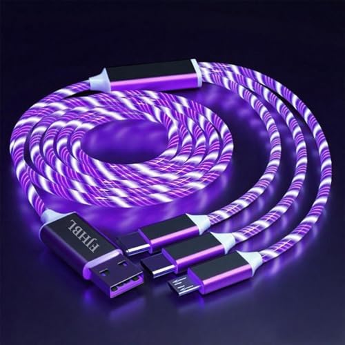 Image of 3 Combinations Multi Ports USB Charger Cable A to Micro USB /Type C PD Fast Charging Cord Light Up LED Current to be a Night Light Compatible with Most of Devices-39 inches Purple.