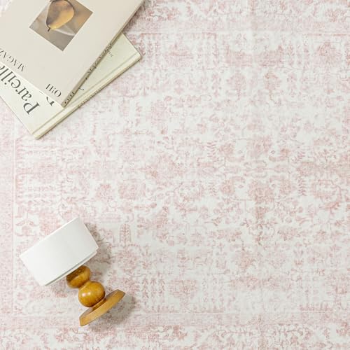 Pink Entryway Area Rug 2x3 Door Mat Machine Washable Kitchen Vintage Distressed Non Slip Carpet Indoor Retro Floral Accent Throw Small Rug for Bathroom Office Bedroom Dining Room