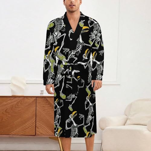 Bird Skeleton Soft Robe Long Sleeve Bathrobes V Neck Sleepwear Spa Robes with Belt Men Woman2