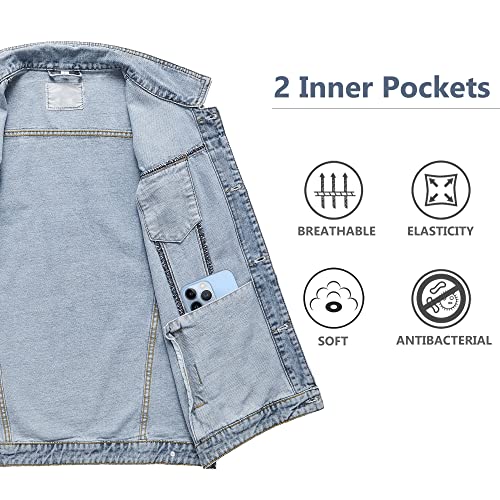 Jyg Mens Casual Denim Vest Classic Trucker Button-Down Sleeveless Jean Jacket (Blue,Medium) #TOP2