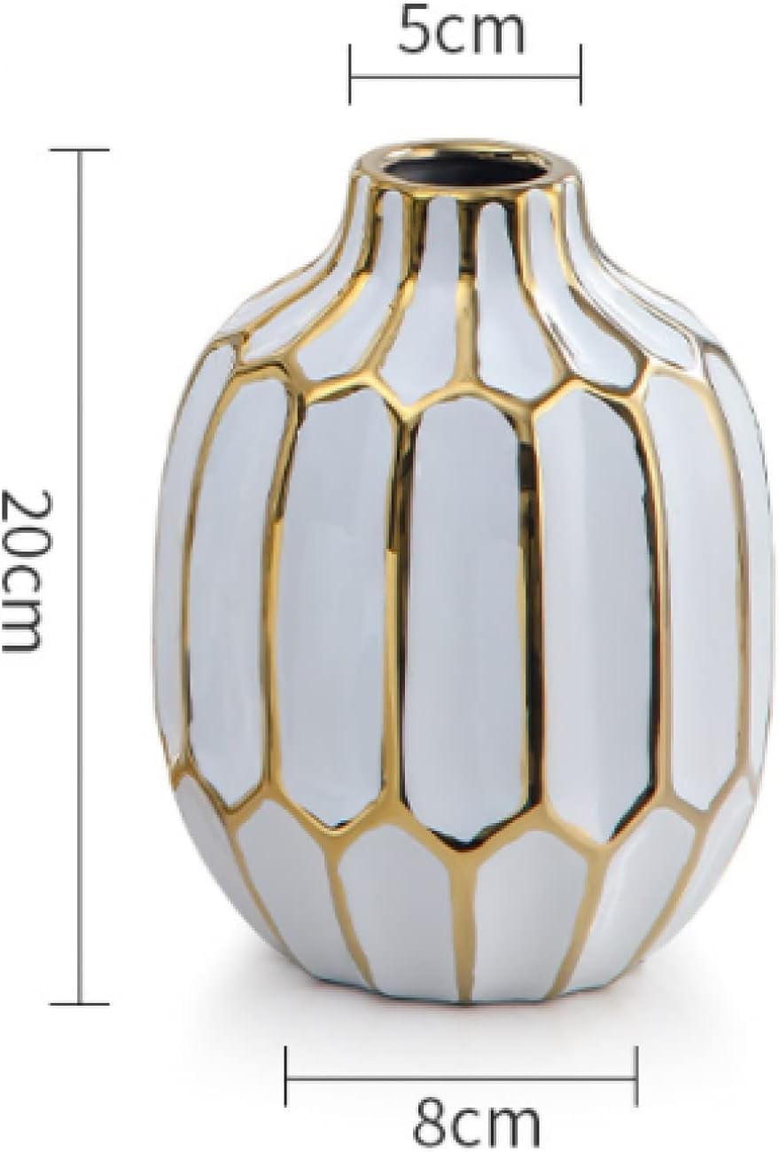 qiuqiu Flower Vases White Gold Ceramic Vases Decorative Vase for Living Room, Kitchen, Table, Home, Office, Wedding-A