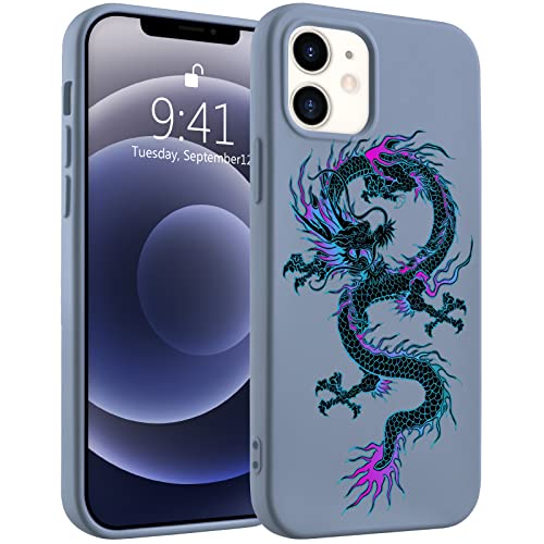 Idocolors Dragon Phone Case for iPhone 16, Blue Chinese Dragon Dinosaur Liquid Silicone Cases,Cartoon Soft Gel Rubber Full-Body Protective Microfiber Lining Shockproof Cover