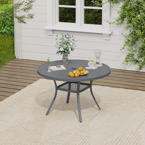 Image of VICLLAX 47.2 inch Round Patio Table, Outdoor Dining Table for 6 with Umbrella Hole for Garden Lawn Deck Backyard, Dark Grey
