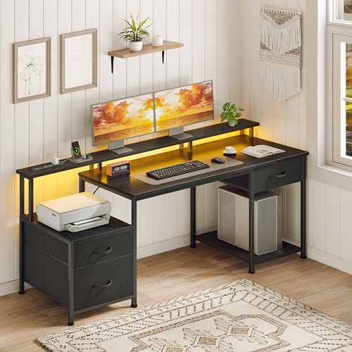 Image of Korfile 55 inch Computer Desk with File Drawer & Printer Space, Black