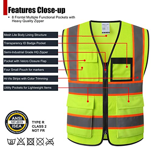 Reflective Safety Vest for Men Women Hi Vis Vest with 8 Pockets High Visibility Mesh Reflective Vest Meets ANSI/ISEA Standards (Yellow-07, Large) - Image 3