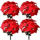 YXYQR 8 Pack Bulk Christmas Artificial Poinsettia Flowers Stem Bouquets Outdoors with 40pcs 8.2 Inch Red Poinsettia Flowers Heads for Christmas Tree, Xmas Garland, Vase, Window Box, Porch Decorations