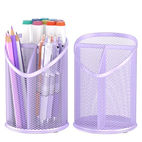Delifox 2 Pack Pen Holder Mesh Round Pencil (Purple)