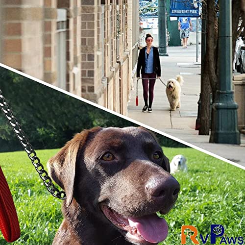 Image of RvPaws Diamond Cut Heavy Duty Dog Leash Metal Dog Leash Dog Chain with Padded Handle, Durable Leash Grinder Chain Heavy Hook Handle Leash Chain (Blue)