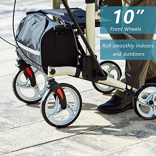 Elenker Upright Walker, Stand Up Folding Rollator Walker With 10 Inch Front Wheels Backrest Seat And Padded Armrests thumb #4