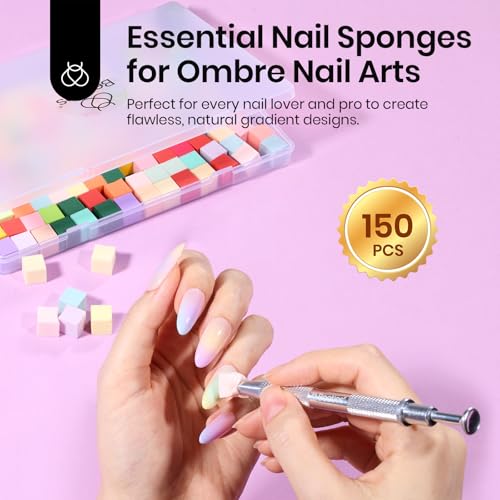 Image of Beetles 150Pcs Soft Nail Sponges for Ombre, Colorful Nail Sponge with Grabbing Pen, Blooming Nails Art Brushes, Gradient Manicure DIY Tools, Professional Accessories Supplies for Home and Salon Use