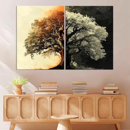Tableau sur toile arbre noir et blanc 40x60 cm lot de 2