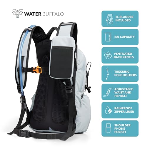 Image of Water Buffalo Hydration Backpack - Sherpa 22L Hiking Backpack with Water Bladder - Water Backpack for Hiking with Waterproof Zippers, Phone & Pole Holders