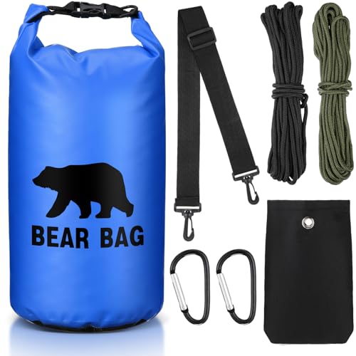 Foilswirl 1 Set Bear Food Bag for Camping Ultralight Food Hanging System Includes Waterproof Bear Bag Nylon Ropes Hooks for Camping Backpacking(10 L Blue)