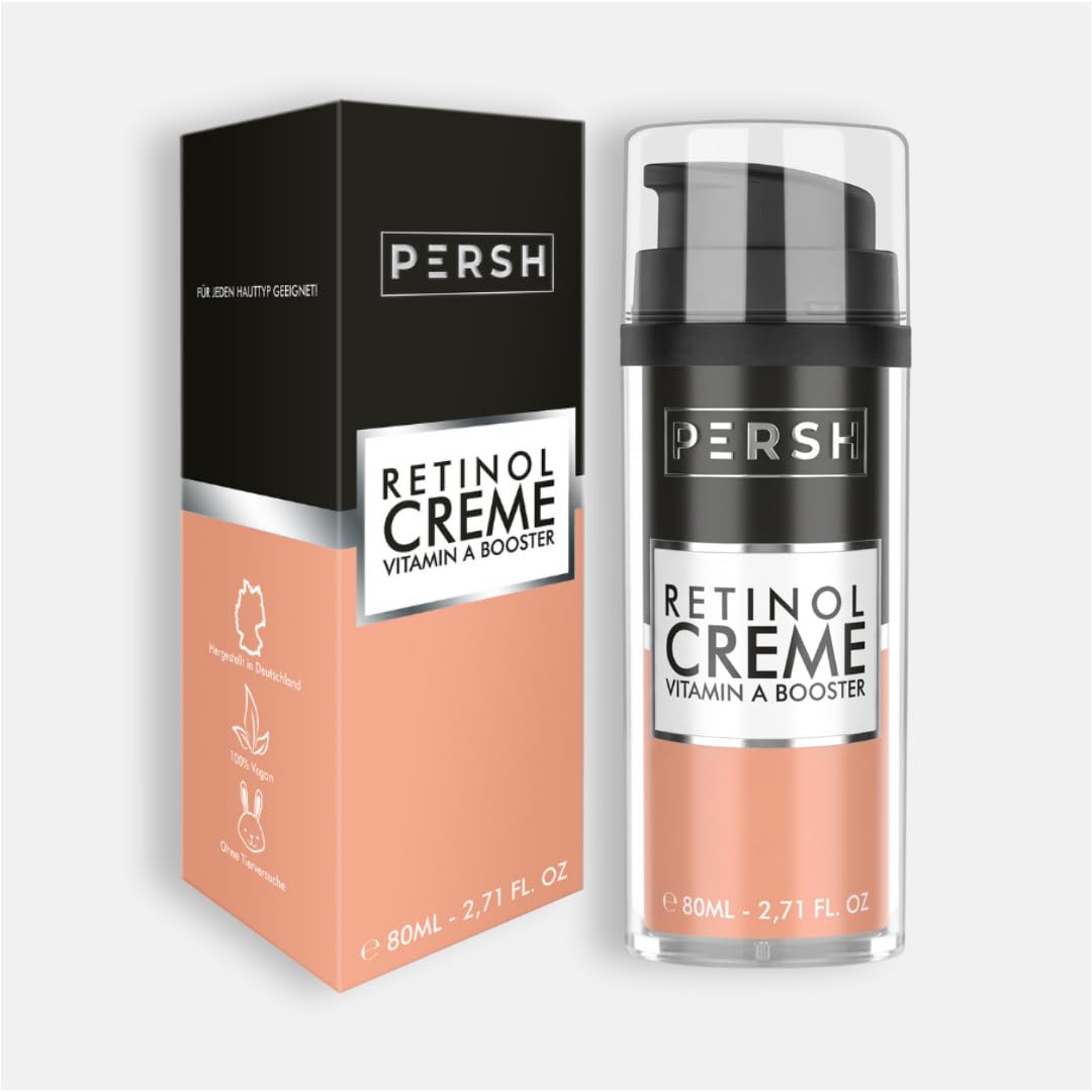 PERSH Retinol Creme 80ml - 4% Vitamin A - Hochwirksame Anti-Aging Formel | Hautglättend & Kollagenfördernd | Vegan & ohne Tierversuche | Clean Beauty