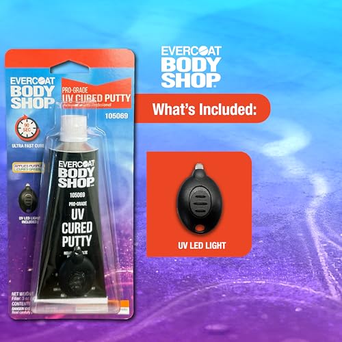 Image of Evercoat Body Shop 105069 UV Cured Putty Ultra Fast Cure, Repairs Small Chips, Dings & Scratches on Cars & More, No Mixing, UV Light Included