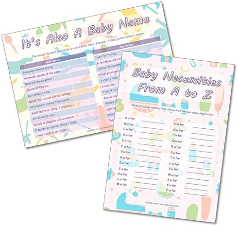 Baby Shower Party Games - 2 Games - ITS A Baby Name/Baby A to Z - 20 Players