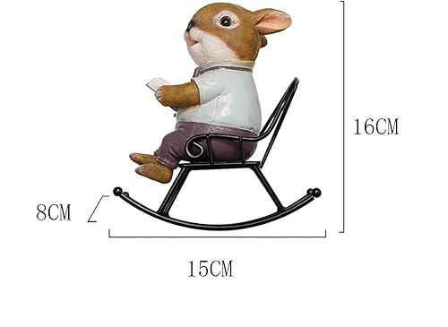 Miniatura 5 de Figura de conejo linda estatua de conejo de lectura en mecedora para el hogar, sala de estar, oficina, decoración de estantes