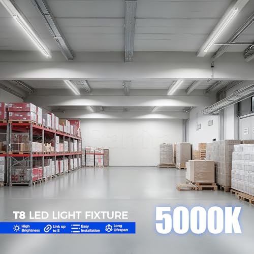 Image of Barrina T8 LED Shop Lights for Workshop 4FT, 50W, 7000LM, 5000K, ‎Daylight White, Clear Cover, Ceiling, V-Shape Shop Light Fixture, Garage, Warehouse, Basement, ETL Listed, 2 Packs