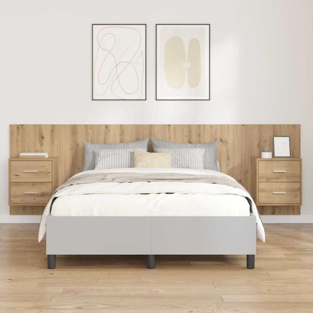 Tête de lit 3 pièces avec armoire en bois de chêne artisanal, 257 x 32,5 x 80 cm, tête de lit moderne avec espace de rangement intégré pour chambre à coucher