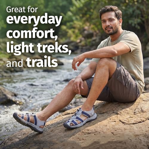 Image of YOHO Men Sports Sandals TrailEazy | Thick EVA Molded Sole for Shock Absorption, Adjustable Laces, Comfortable & Lightweight Floaters | Outdoor Casual Wear Footwear