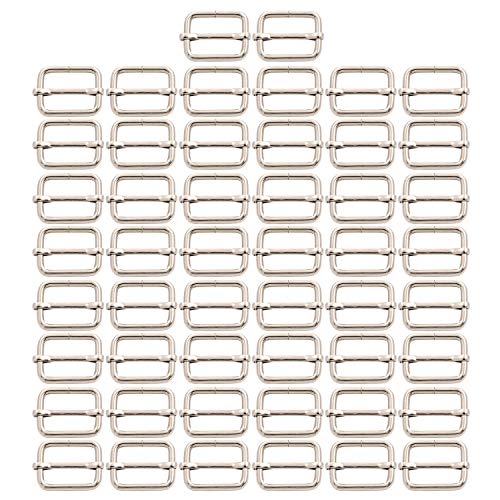 BIKICOCO Metal Slide Adjuster Buckle Tri-Glides with Movable Center Bar, for Straps, 0.8 x 0.6 Inch, Silver, Pack of 50