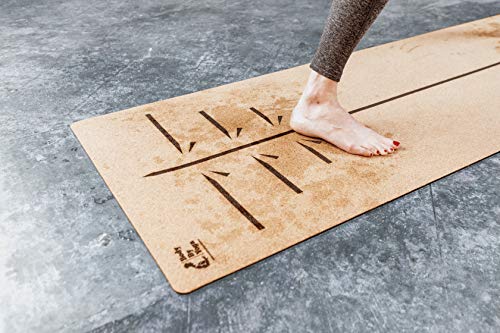 Soft,Thick, Non Slip, Cork Yoga Mat with Just The Right Amount of Padding for Sweat, Hot Yoga, Pilates, Bikram, and General Fitness (Extra Thick 80" x 26" x 6.5mm, Perfect Posture Alignment Lines)