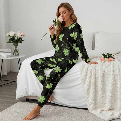 Image of Womens Lounge Set Long Sleeve Soft Pajama Sets Casual 2 Piece Pj Outfit Crewneck Sleepwear with Pockets Plus Size