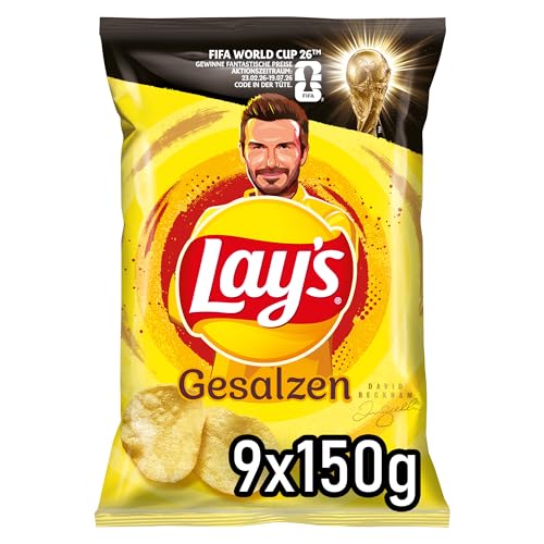Lays Gesalzen Knusprig gesalzene Kartoffelchips für eine gelungene Party (9 x 150 g) (Verpackungsdesign kann abweichen)