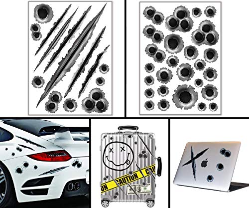 Devlop Stickers de Voiture, 2 Page Stickers (Trou de balle) pour Ordinateur Portable, Enfants, Voitures, Moto, Vélo, Skateboard Bagages, Bumper,étanche