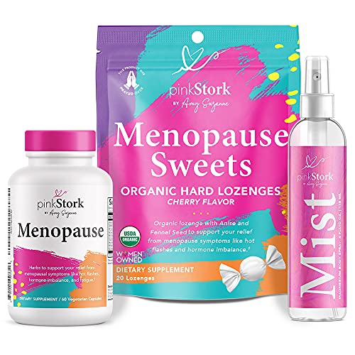 Pink Stork Menopause Hot Flash Bundle: Menopause Relief Candy, Menopause Supplement for Women, Hot Flash Relief Spray, Ashwagandha + Black Cohosh + Magnesium Sea Salt, Hot Flash Relief, Women-Owned