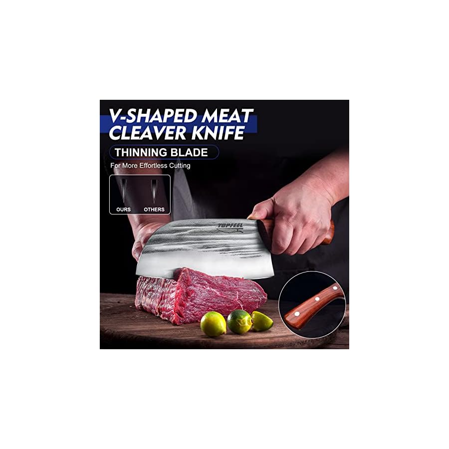 Topfeel-2-pcs-Meat-Cleaver-Heavy-Duty-Bone-Chopper-Knife-Set-Hand-Forged-German-High-Carbon-Stainless-Steel-Butcher-Knife-for-Home-Kitchen-Outdoor Topfeel 2PCS Meat Cleaver & Heavy Duty Bone Chopper Knife Set, Hand Forged German High Carbon Stainless Steel Butcher Knife for Home Kitchen & Outdoor