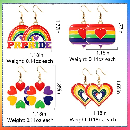 Rainbow Earrings Pride Earrings Rainbow Heart Flag Love Lgbt Earrings Lightweight Enamel Metal Rainbow Dangle Earrings For Women Girls Men Love Wins Dangle Post Earrings Round Heart Drop Earrings (4Pairs-C) #TOP1