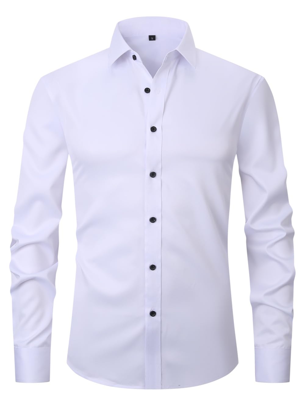 corfty Men Long Sleeve Dress Shirt - Regular Fit Stretch Free-Wrinkle Button Down Shirt