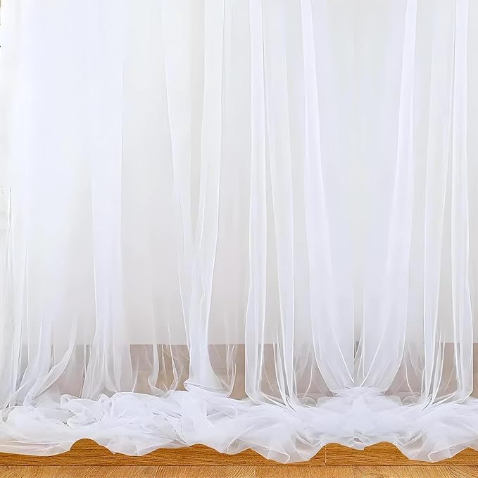 Image of 3pcs White Backdrop Decoration Net - 13x4ft Each, Nylon Made, Reusable and Soft Fabric, Ganpati Decoration Setup for Home, Cabana Tent Decorations for Birthday, Wedding Net