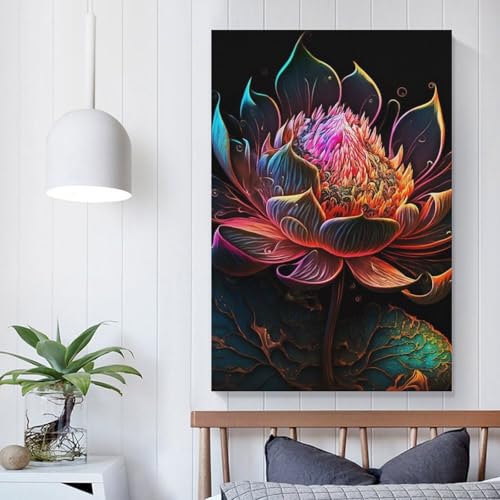 Flor de loto nuevo arte mural en lienzo para adolescentes, niñas, mujeres, decoración de sala de estar, arte de pared 3D, 40 x 60 cm
