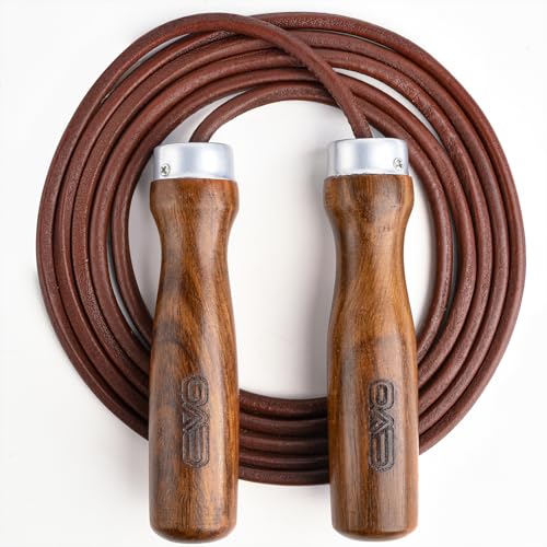 EVO Fitness Leather Adult Indoor Gym Skipping Jump Speed Rope Wooden Handle Home Exercise Fat Burn Training Workout Boxing MMA (Brown) EVO Fitness Leather Adult Indoor Gym Skipping Jump Speed Rope Wooden Handle Home Exercise Fat Burn Training Workout Boxing MMA (Brown)
