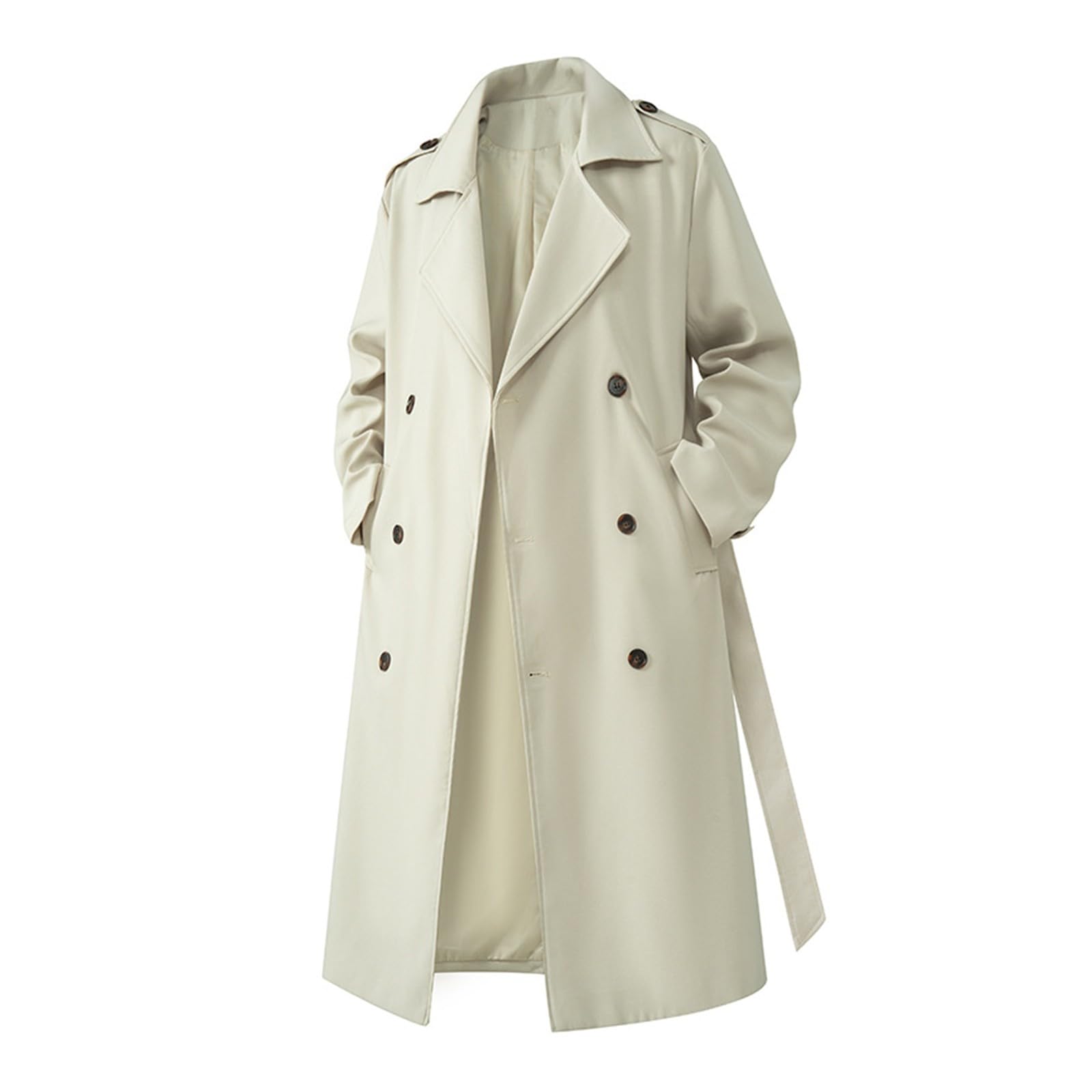 Generisch Trench Coat - Cappotto invernale lungo da uomo, a doppio petto, elegante, in tinta unita, slim fit, in nylon, con colletto a tacca e bottoni, antivento, per il tempo libero