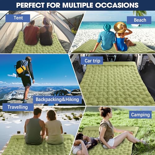 Image of Double Camping Pad 5 inch Ultra-Thick with Pillow & Built-in Foot Pump | Sleeping Mattress，Compact 2-Person Portable Camping Mat for Backpacking, Hiking, Car Traveling, Beach, Tent