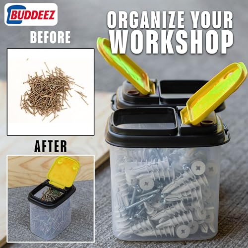 Image of Buddeez Bits and Bolts Storage Containers - Storage Bins with Lids - Bulk Organizer for Workshop, Pantry, or Garage Supplies - 1 Quart 12 Pack