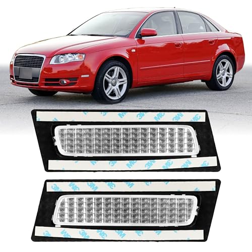 USR 06-08 B7 Front Reflector – Front Bumper Side Lamp Set (Left + Right) Compatible with 2006-2008 Audi A4 / S4 - B7 Chassis (CRYSTAL CLEAR LENS REFLECTOR)